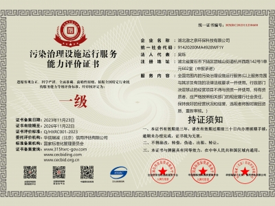 污染治理设施运行服务能力评价证书（一级）